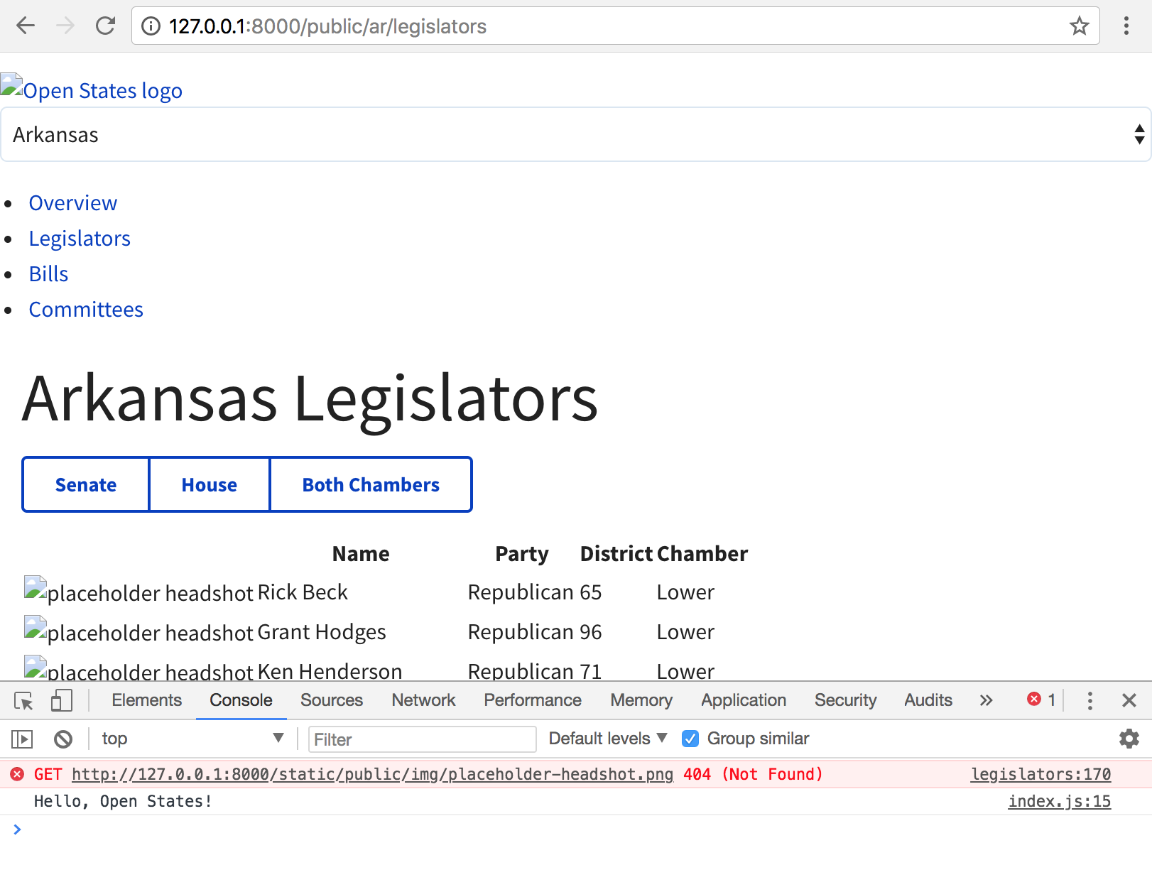 Our yet-to-be-styled legislator-list webpage
